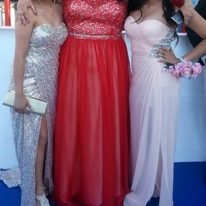 Coral Pink Jewel Embellished Prom Maxi Dress Small